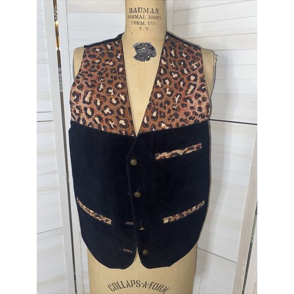 AJ Jackets & Blazers - AJ Vintage Leather Fabric Vest Animal Print 90s Size Small Excellent Condition